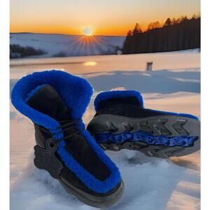 $1550 Burberry Mens Creeper Shearling Black Blue Winter Boots Size 42 /US 9